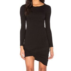 Pam & Gela Johnny Was Womens L Drape Front Ruched Side Black Bodycon Dress NWT